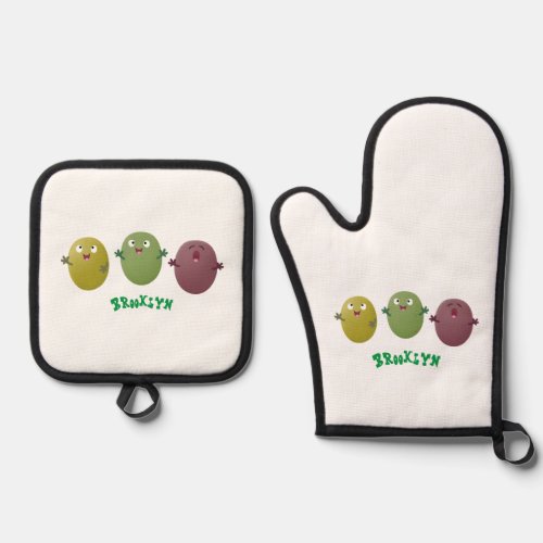 Cute happy olives singing cartoon oven mitt  pot holder set