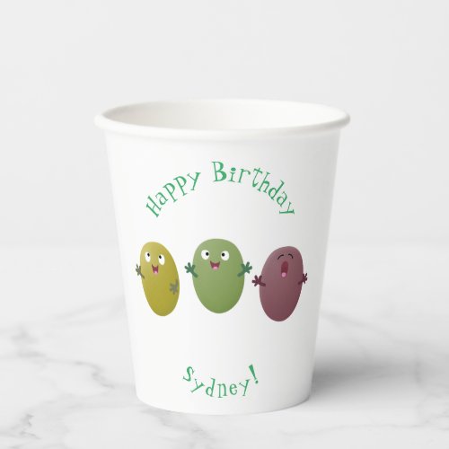 Cute happy olives singing cartoon paper cups