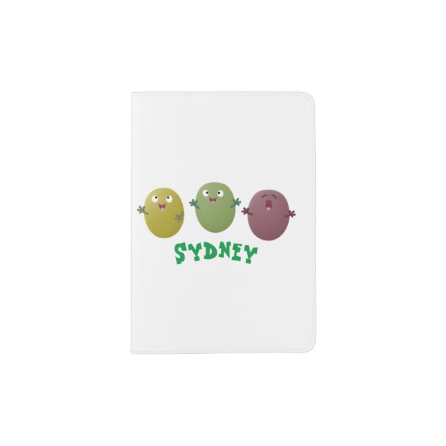Cute happy olives singing cartoon passport holder (Front)
