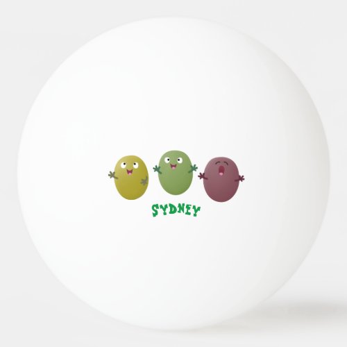 Cute happy olives singing cartoon ping pong ball