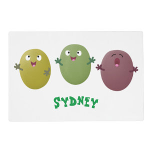 Cute happy olives singing cartoon placemat