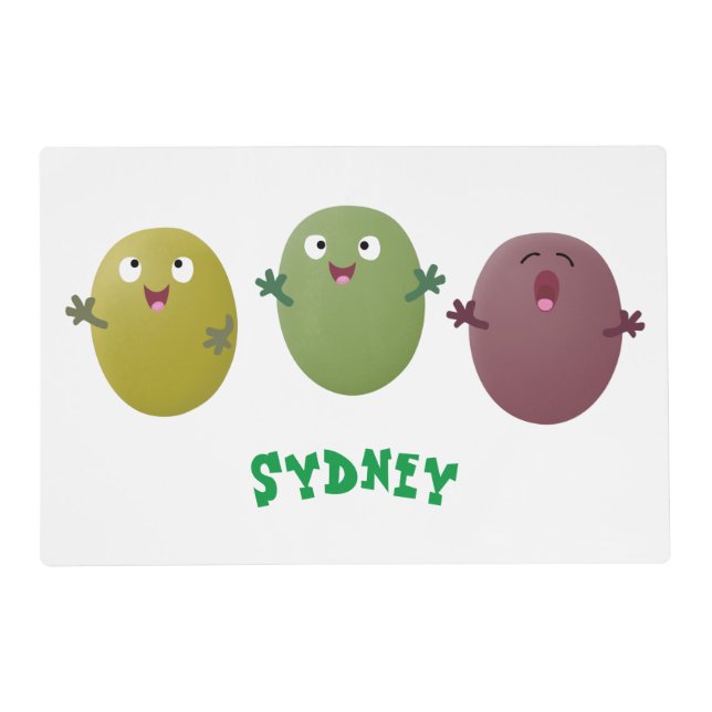 Cute happy olives singing cartoon placemat (Front)