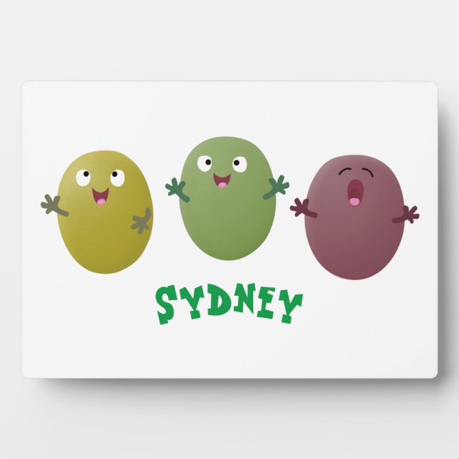 Cute happy olives singing cartoon plaque (Front)
