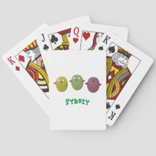 Cute happy olives singing cartoon poker cards