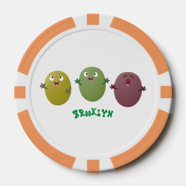 Cute happy olives singing cartoon poker chips (Front)
