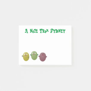 Cute happy olives singing cartoon post-it notes
