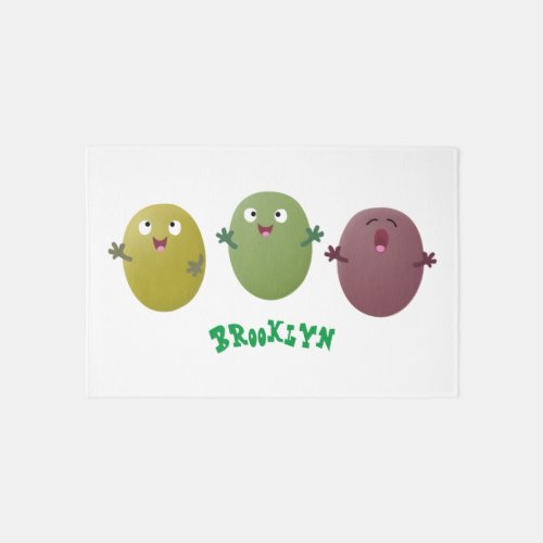 Cute happy olives singing cartoon rug