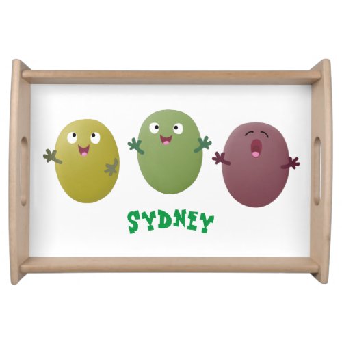 Cute happy olives singing cartoon serving tray
