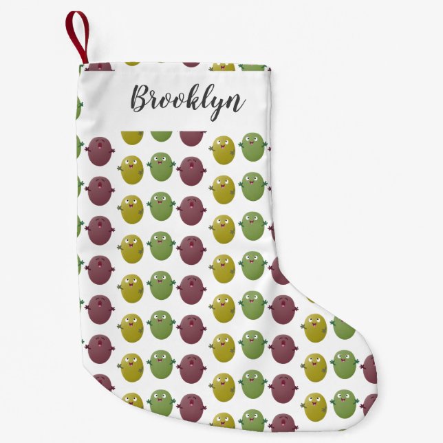 Cute happy olives singing cartoon small christmas stocking (Front)
