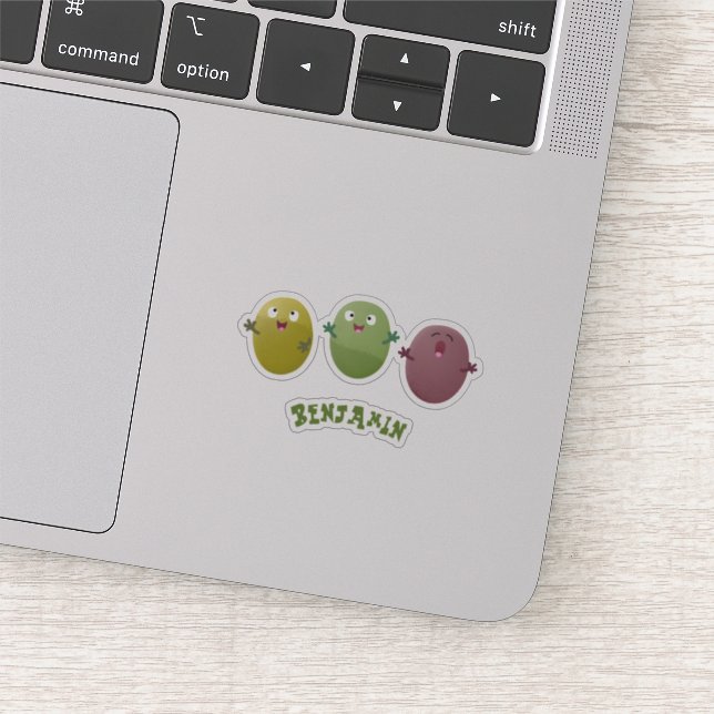 Cute happy olives singing cartoon sticker (Detail)