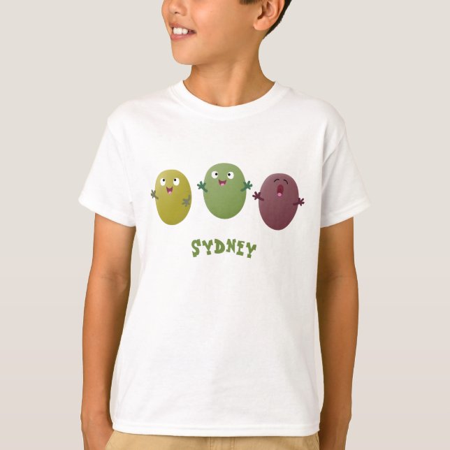 Cute happy olives singing cartoon T-Shirt (Front)
