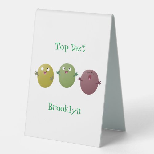 Cute happy olives singing cartoon table tent sign