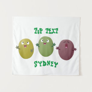 Cute happy olives singing cartoon tapestry