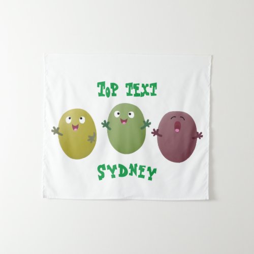 Cute happy olives singing cartoon tapestry