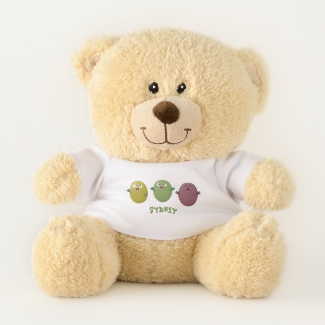 Cute happy olives singing cartoon teddy bear (Front)