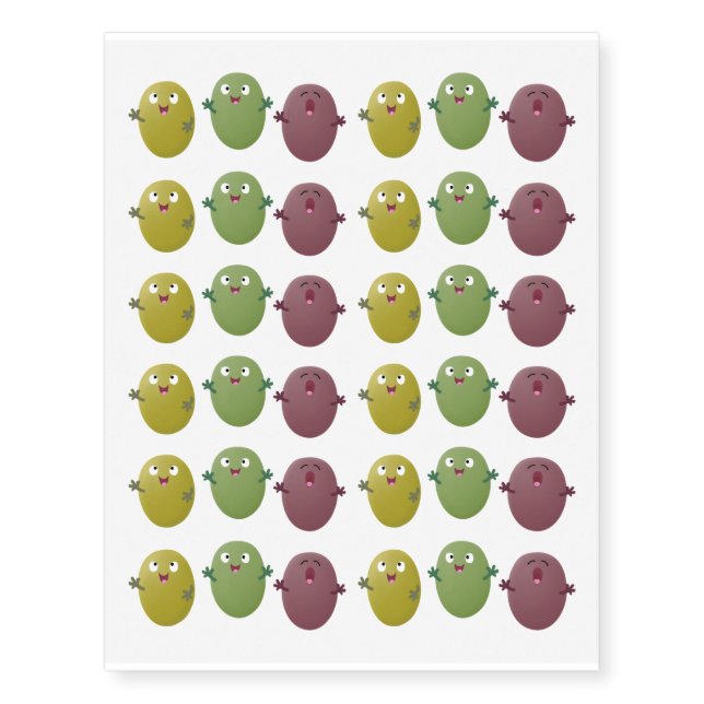 Cute happy olives singing cartoon temporary tattoos (Front)