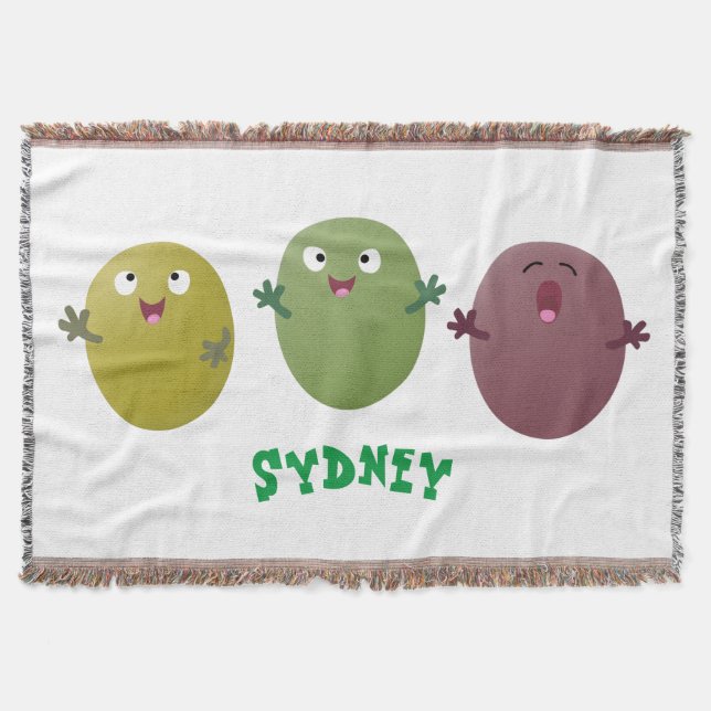 Cute happy olives singing cartoon throw blanket (Front)