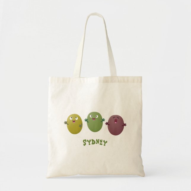 Cute happy olives singing cartoon tote bag (Front)
