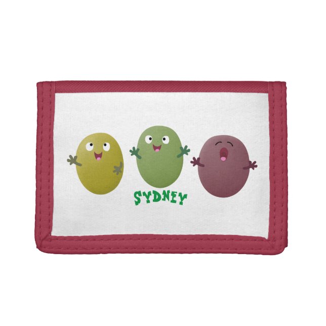Cute happy olives singing cartoon trifold wallet (Front)