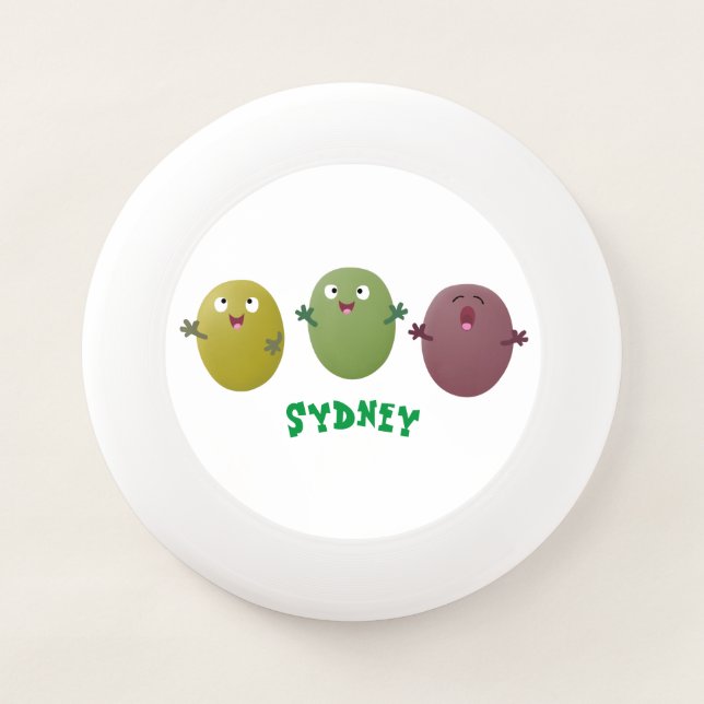 Cute happy olives singing cartoon Wham-O frisbee (Front)