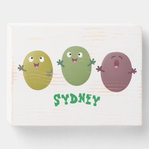 Cute happy olives singing cartoon wooden box sign