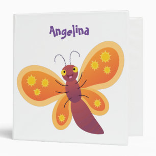 Cute happy orange butterfly cartoon illustration 3 ring binder