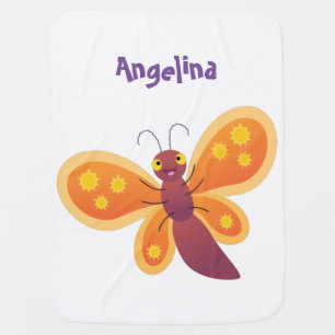 Cute happy orange butterfly cartoon illustration baby blanket