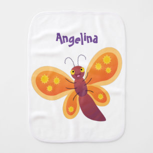 Cute happy orange butterfly cartoon illustration baby burp cloth