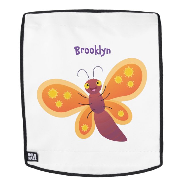 Cute happy orange butterfly cartoon illustration backpack (Removable Face)