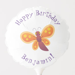 Cute happy orange butterfly cartoon illustration balloon