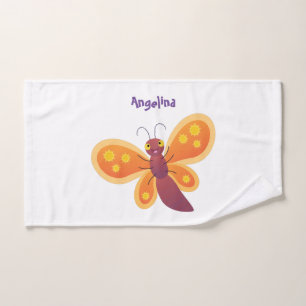 Cute happy orange butterfly cartoon illustration bath towel set
