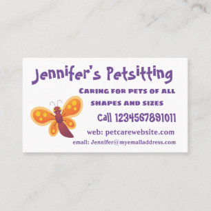 Cute happy orange butterfly cartoon illustration business card