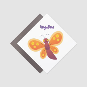Cute happy orange butterfly cartoon illustration car magnet