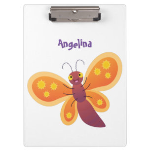 Cute happy orange butterfly cartoon illustration clipboard
