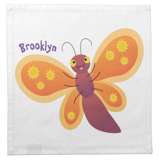 Cute happy orange butterfly cartoon illustration cloth napkin (Front)