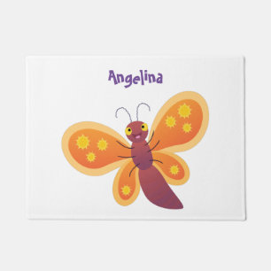Cute happy orange butterfly cartoon illustration doormat