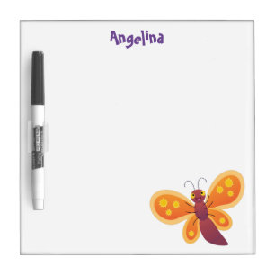 Cute happy orange butterfly cartoon illustration dry erase board
