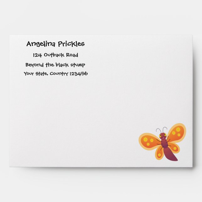 Cute happy orange butterfly cartoon illustration envelope (Front)