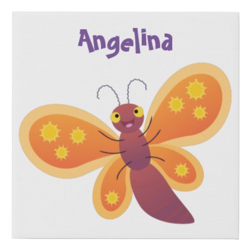 Cute happy orange butterfly cartoon illustration faux canvas print