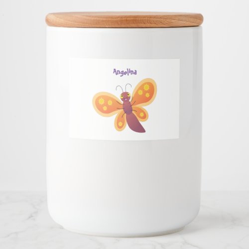 Cute happy orange butterfly cartoon illustration food label