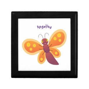 Cute happy orange butterfly cartoon illustration gift box