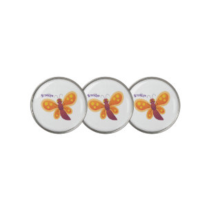 Cute happy orange butterfly cartoon illustration golf ball marker
