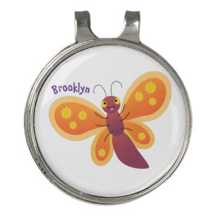 Cute happy orange butterfly cartoon illustration golf hat clip