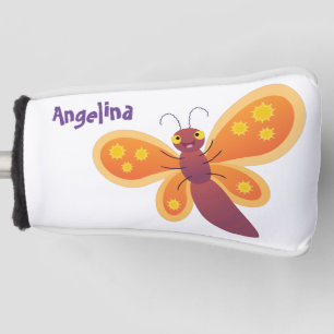 Cute happy orange butterfly cartoon illustration golf head cover