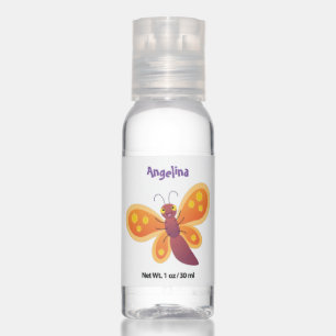 Cute happy orange butterfly cartoon illustration hand sanitizer