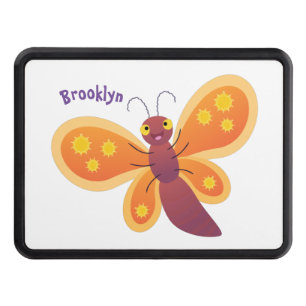 Cute happy orange butterfly cartoon illustration hitch cover