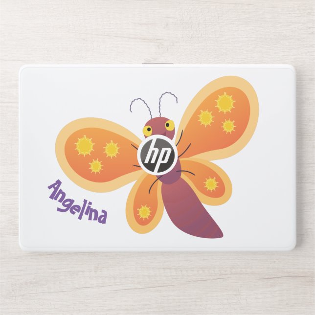 Cute happy orange butterfly cartoon illustration HP laptop skin (Front)