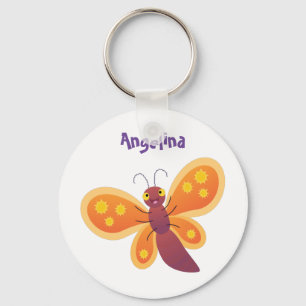 Cute happy orange butterfly cartoon illustration keychain
