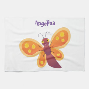 Cute happy orange butterfly cartoon illustration kitchen towel