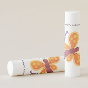 Cute happy orange butterfly cartoon illustration lip balm